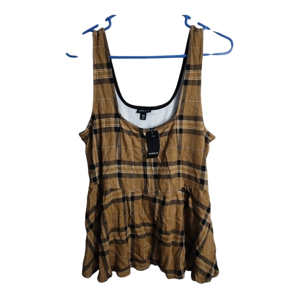 Torrid Ponte Plaid Square Neck‎ Peplum Office Business Casual Preppy Blouse 10